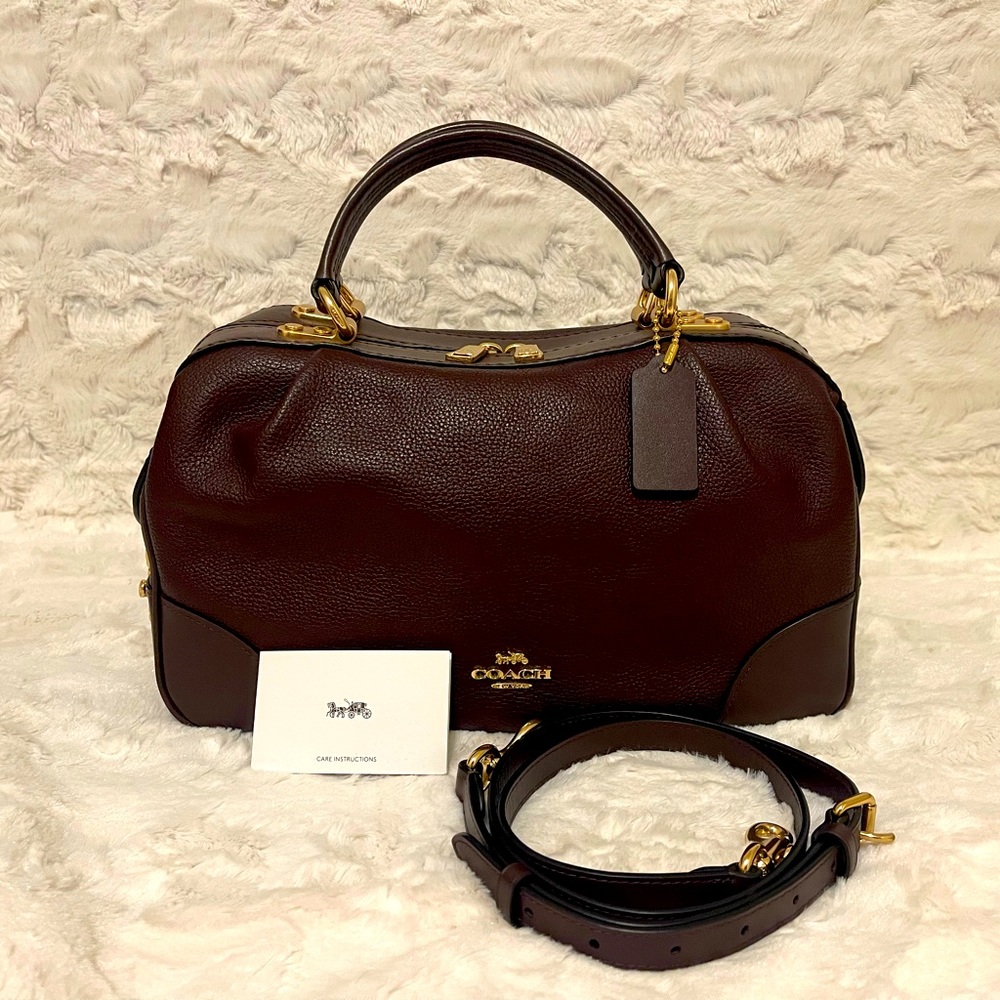 COACH Pebble Leather Lane Satchel Oxblood
